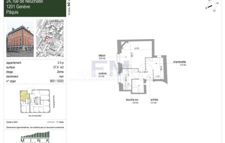 Pâquis - Rue de Neuchâtel - 2, 5 pièces au 2ème étage , emv. 28m2