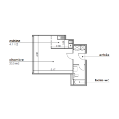 Appartement de 1.5 pièces au 5ème étage