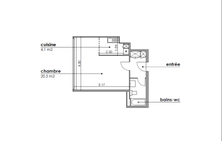 Appartement de 1.5 pièces au 5ème étage