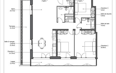 Bel appartement entièrement neuf de 5 pièces au 8ème étage avec une terrasse et une loggia