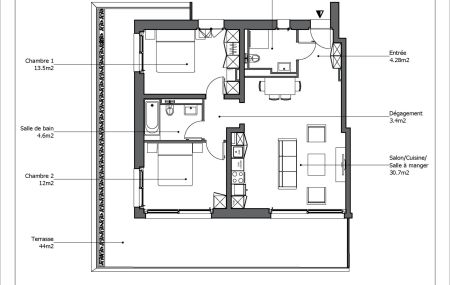 Bel appartement entièrement neuf de 4 pièces au 9ème étage avec une grande terrasse
