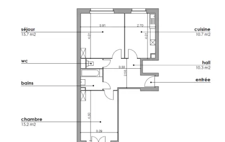 Appartement de 3 pièces au 2ème étage