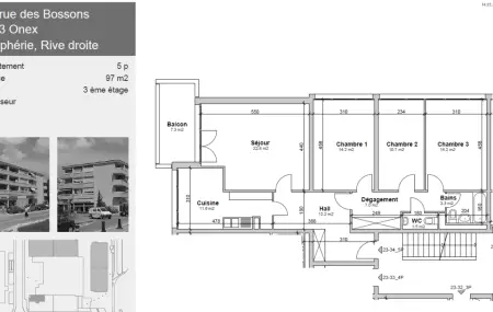 Appartement de 5 pièces au 3ème étage avec balcon