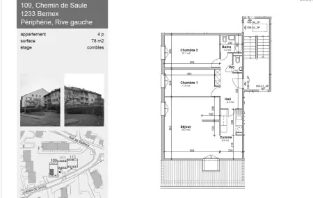 Appartement de 4 pièces au 3ème étage d'environ 78 m2