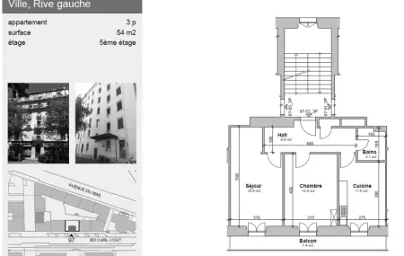Appartement de 3 pièces au 5ème étage avec balcon