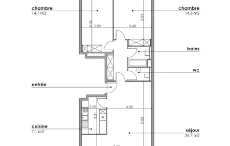 Appartement de 4 pièces au 3ème étage