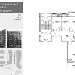 Appartement de 3.5 pièces d'environ 66 m2 au 3ème étage avec balcon.