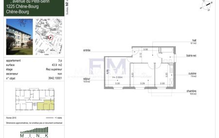 Chêne-Bourg, Av. Petit-Senn, 3pcs d'env.44 m2 au rez