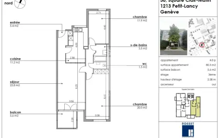 Appartement de 4 pièces au 3ème étage d'env. 80m2