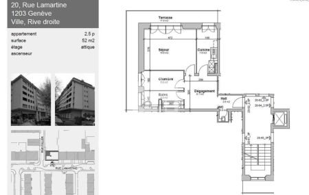 Appartement de 2.5 pièces au 6ème étage avec terrasse