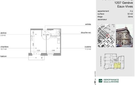 Dans un immeuble ancien avec cachet, proche des commerces, écoles, transports en communs.  Nous disposons d'un appartement de 2 pièces au 3ème étage, celui-ci se compose comme d'un hall, d'une cuisine agencée, d'une pièce à vivre avec balcon, alcôve et d'