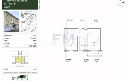 Meyrin Village – Rue Virginio-Malnati - Appartement rénové – 3 pièces – env. 41 m² avec balcon