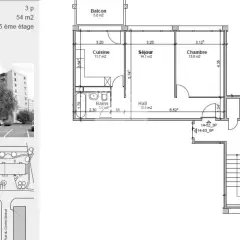 Appartement de 3 pièces au 5ème étage