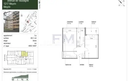 Av. de Vaudagne - Appartement rénové de 3 pièces avec Balcon à Meyrin