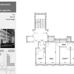 Appartement de 4 pièces au 3ème étage.