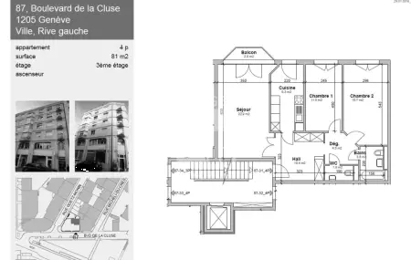 Appartement de 4 pièces au 3ème étage, n° 31 d'environ 81 m2 avec balcon.