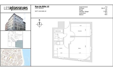 Genève - 3 pièces - 38 m2