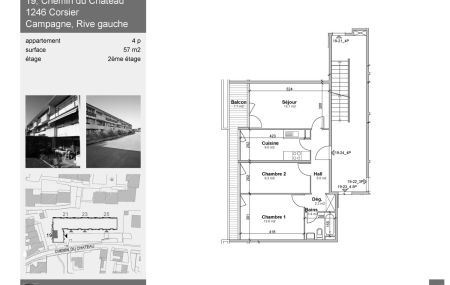 Appartement de 4 pièces au 2ème étage. 57 m2 environ.
