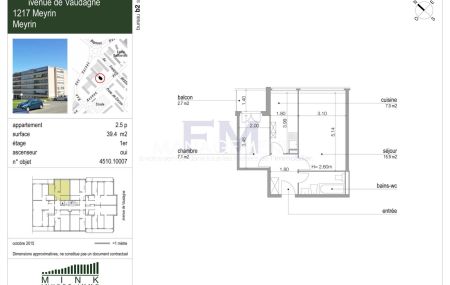 Avenue de Vaudagne - 2,5 pièces d'environ 39,40 m² au 1er étage
